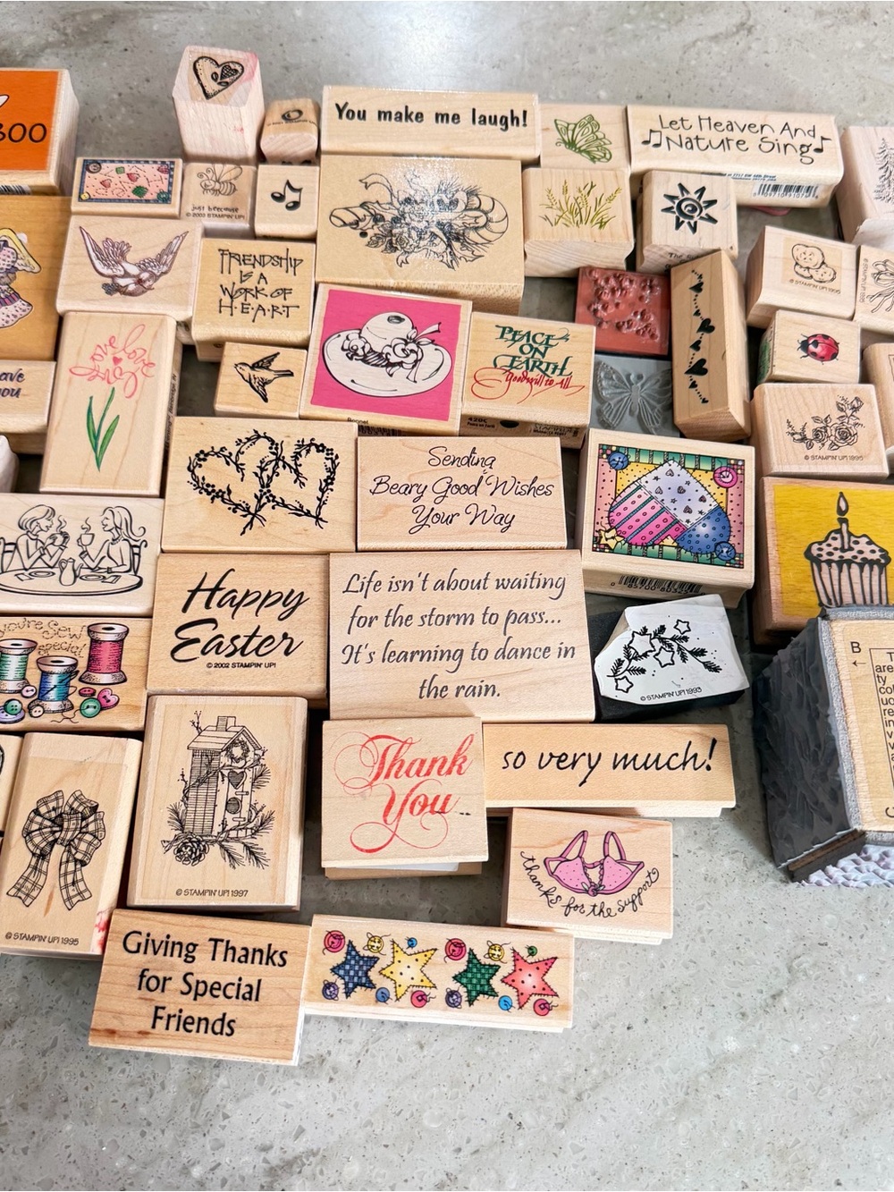 Assorted Wood Mount Rubber Stamps - Thank You, Happy Easter & Sentiments